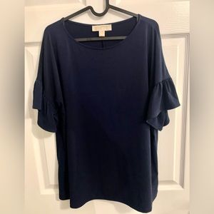 Michael Kors Womens Blouse Ruffle Sleeve Pullover Navy Blue size Large NWOT